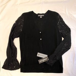 Karl Lagerfeld cardigan. Black. New. Size L. Lace sleeve. Flared cuff.